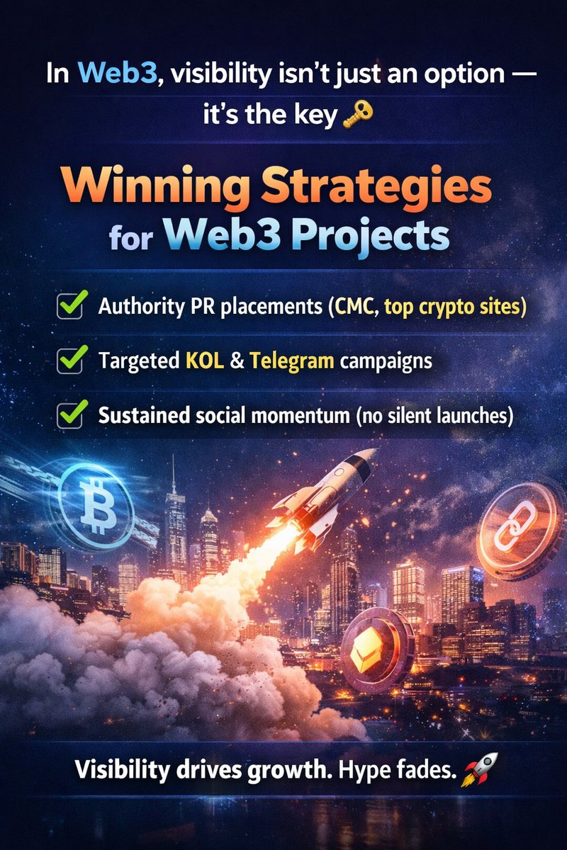 Jonijonson0101's tweet photo. 🚀 Most Web3 projects dont fail because of a weak product.

They fail because nobody sees them.

🎯In this market, visibility = leverage.

📢 If you’re building, make sure the market knows it.

📊 Contact us to upgrade your leverage 
#Web3 #Crypto #Marketing #CMC #KOL #Trend #BTC https://t.co/KbQprdNLmI