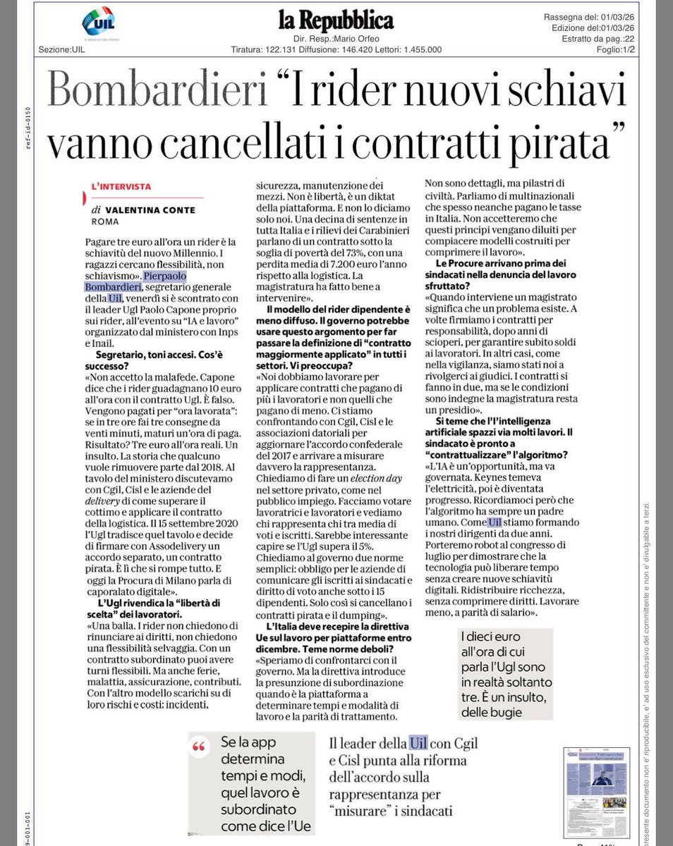 🔵🔵🔵❌I RIDER SONO I NUOVI SCHIAVI !!! 🔵🔵🔵❌VANNO CANCELLATI I CONTRATTI PIRATA!!! 🔵🔵🔵Dobbiamo lavorare per applicare i contratti che pagano di più i lavoratori!!! 🔵🔵🔵I DIECI EURO L’ORA sono in realtà soltanto TRE!!!🔵🔵QUESTE DICHIARAZIONI  SONO SOLO INSULTI E BUGIE!!