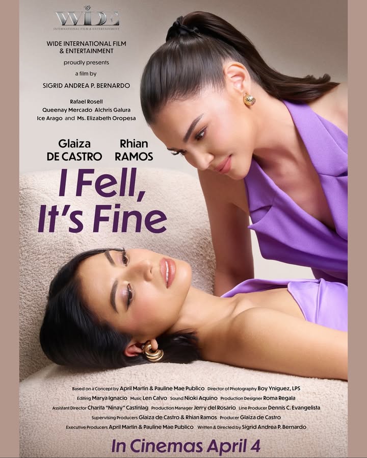 KapusoCrave's tweet photo. The chemistry is undeniable!

Glaiza de Castro and Rhian Ramos headline 'I Fell, It’s Fine.' Produced by Wide International Film & Entertainment and directed by Sigrid Andrea P. Bernardo, the film brings together powerhouse talents including Rafael Rosell, Queenay Mercado, Alcris Galura, Ice Arago, and Ms. Elizabeth Oropesa.

Don’t miss this powerful story — coming to cinemas April 4!

#IFellItsFine 
@glaizaredux
@whianwamos
@widefilmprod