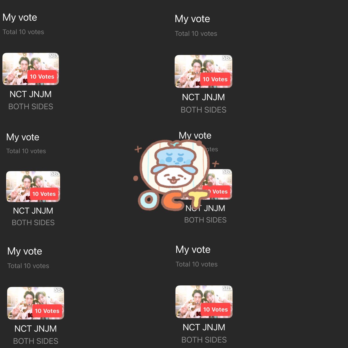 เอาถ้วย hot stage ให้โน่แจมกัน 🐶🏆🐰!

app : higher 
300💎 = 10 vote
โหวตได้วันละ 10 โหวต ไม่จำกัดไอดี

🩵ไม่ยากๆๆๆเอาถ้วยให้โน่แจมกันคับ 🩷