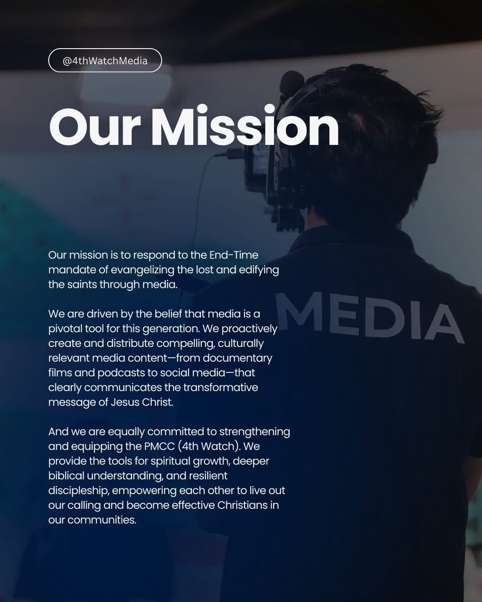 4thwatchmedia's tweet photo. As the official multimedia arm of PMCC (4th Watch), 4th Watch Media is dedicated to proclaiming the true Gospel to the nations.

Evangelizing the Lost. Edifying the Saints. 

#4thWatchMedia https://t.co/Z2ubLhnJVl