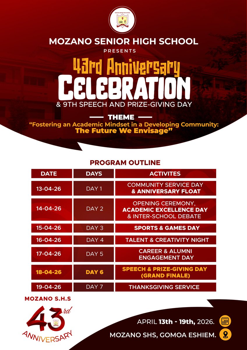 mozanoshs's tweet photo. Mark your calendars.
We've got a packed schedule for our 43rd Anniversary Celebration.
 #mozanoshs #greatmosec https://t.co/03rY6cHf0R