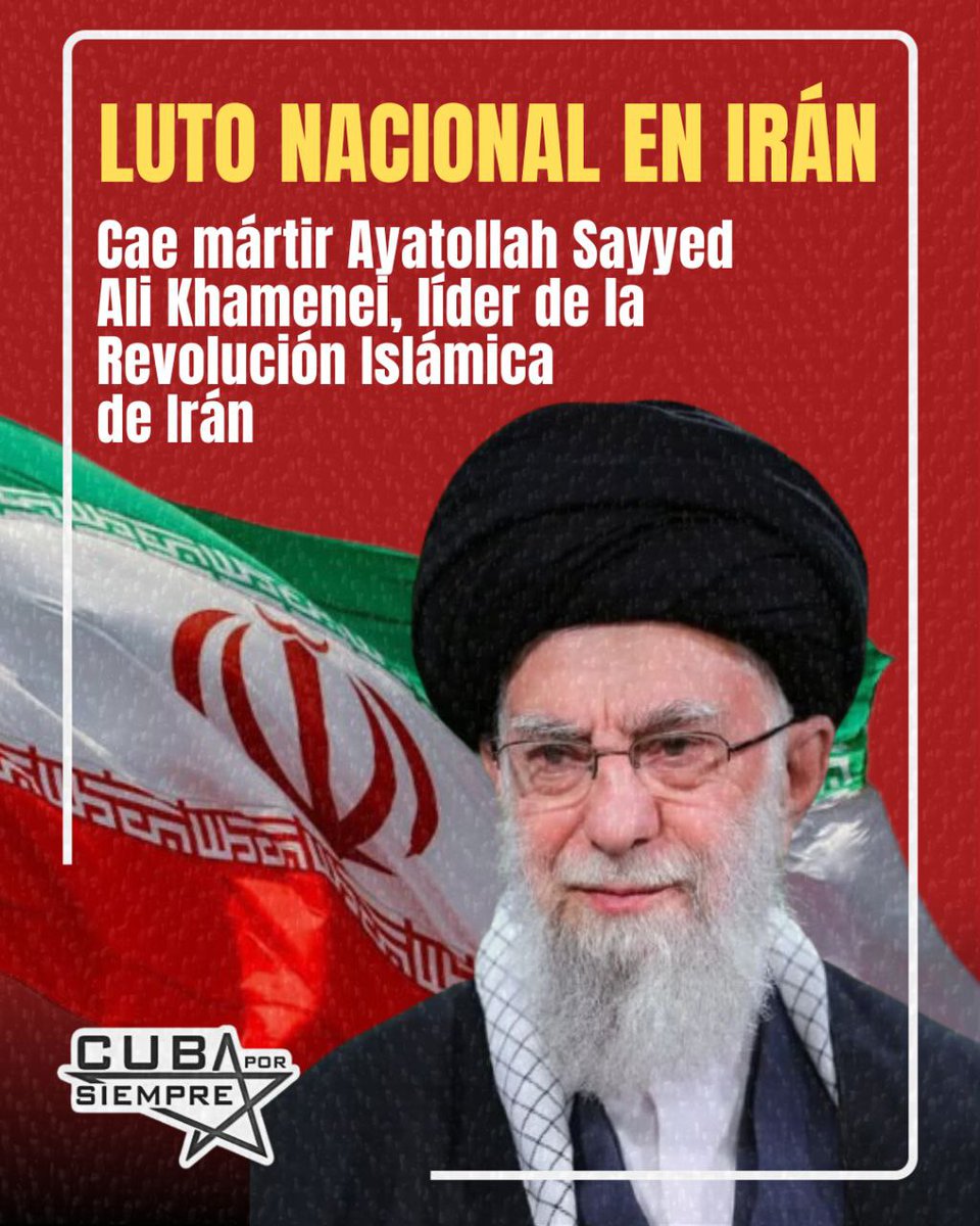 RafaelMolinaGo8's tweet photo. "La sangre del ayatolá Khamenei, símbolo de dignidad y firmeza, se convierte hoy en bandera para millones que rechazan la opresión. Su martirio no silencia la causa que defendió: la independencia, la justicia y la unidad frente a la agresión." ✍️CubaXSiempre

#Cuba 
🇨🇺💪✌️ https://t.co/2wLjDxXgfy
