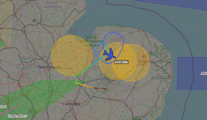 Andyyyyrrrr's tweet photo. 09:14 GOLD 86 USAF KC-135/R Stratotanker (61-0324)
+ TABOR 21 flt x6 USAF F-15/E Strike Eagle's
Airborne from RAF Mildenhall and Lakenheath on a Middle eastern bound TDY. Ready to proceed south after this turn
#GOLD86 wkg Swanwick 259.600 / Boom Frequency w/ #TABOR21 297.750 https://t.co/HLj5TUoUKs