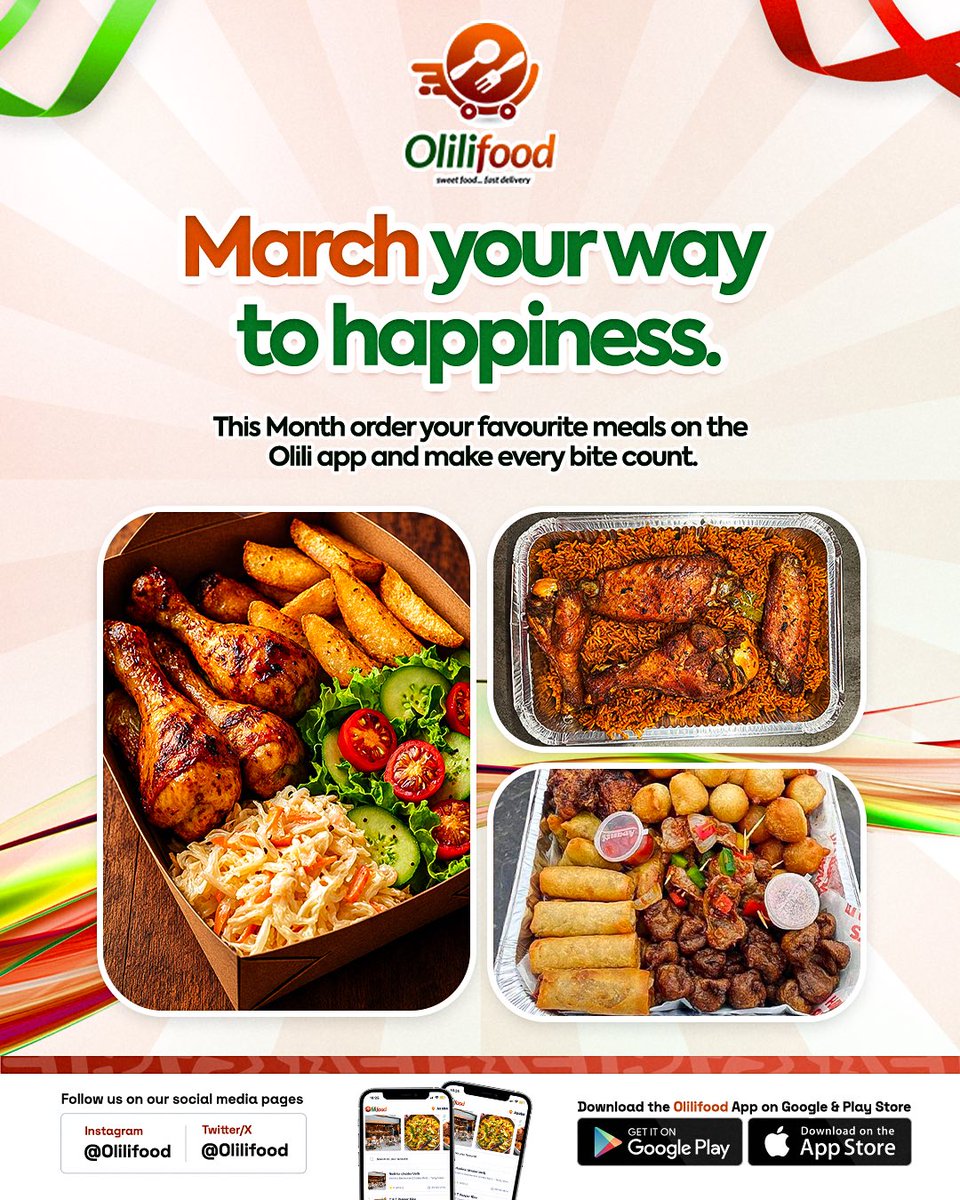 OliliFood's tweet photo. March mode: ON! ✅
New month, same rule, eat your favourite meals. Let Olili deliver them straight to your doorstep. 😎 https://t.co/cvobalpB38
