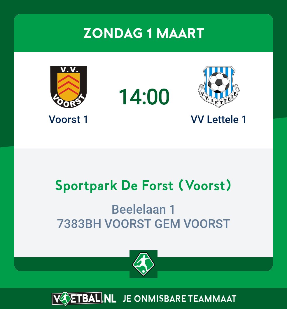 Vanmiddag uit naar <a href="/vvvoorst/">VV Voorst</a> . Geen gemakkelijke opgave maar willen we blijven meedoen in de top dan is een driepunter zeer gewenst. Veel supporters kunnen  daarbij zeker helpen! Succes boys!!!