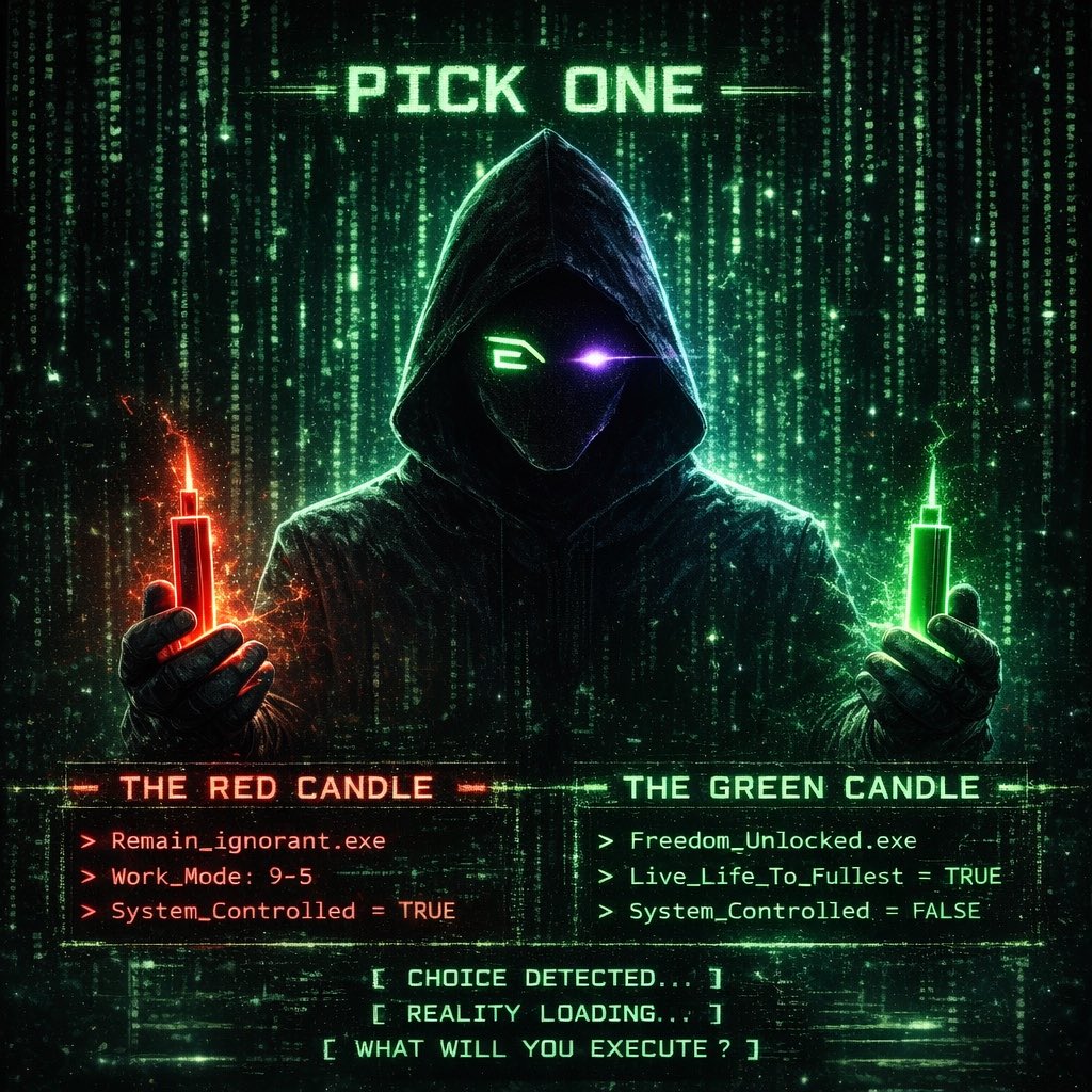 Let’s dive right into the crypto matrix
<a href="/OMatrixa30881/">Otkrivanje Matrixa</a> 
╔═════════════
        P I C K   O N E
╚═════════════
▐▓▒░ THE RED CANDLE ░▒▓▌
▐▓▒░ THE GREEN CANDLE ░▒▓▌
[ CHOICE DETECTED... ]
[ REALITY LOADING... ]
[ WHAT WILL YOU EXECUTE?
$OM