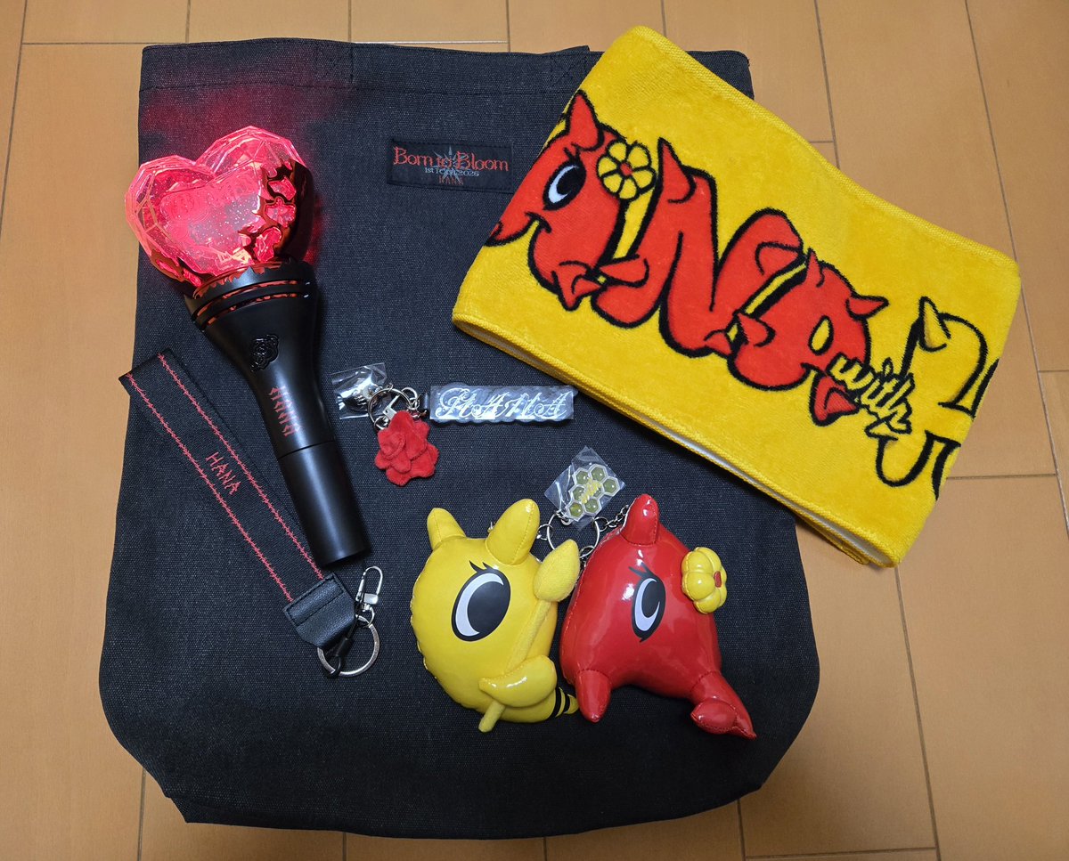 グッズ届いた🌹ジスちゃん推しだけどHANA のチャームに♡タオルは