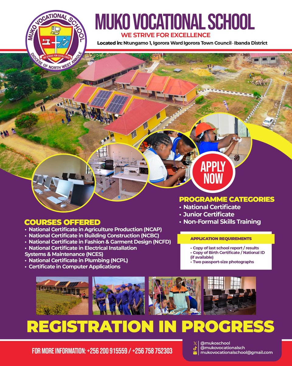 MukoSchool's tweet photo. Blessed Sunday from Muko Vocational School ibanda 
Vacancies are still available https://t.co/XNkuj3ch8Y