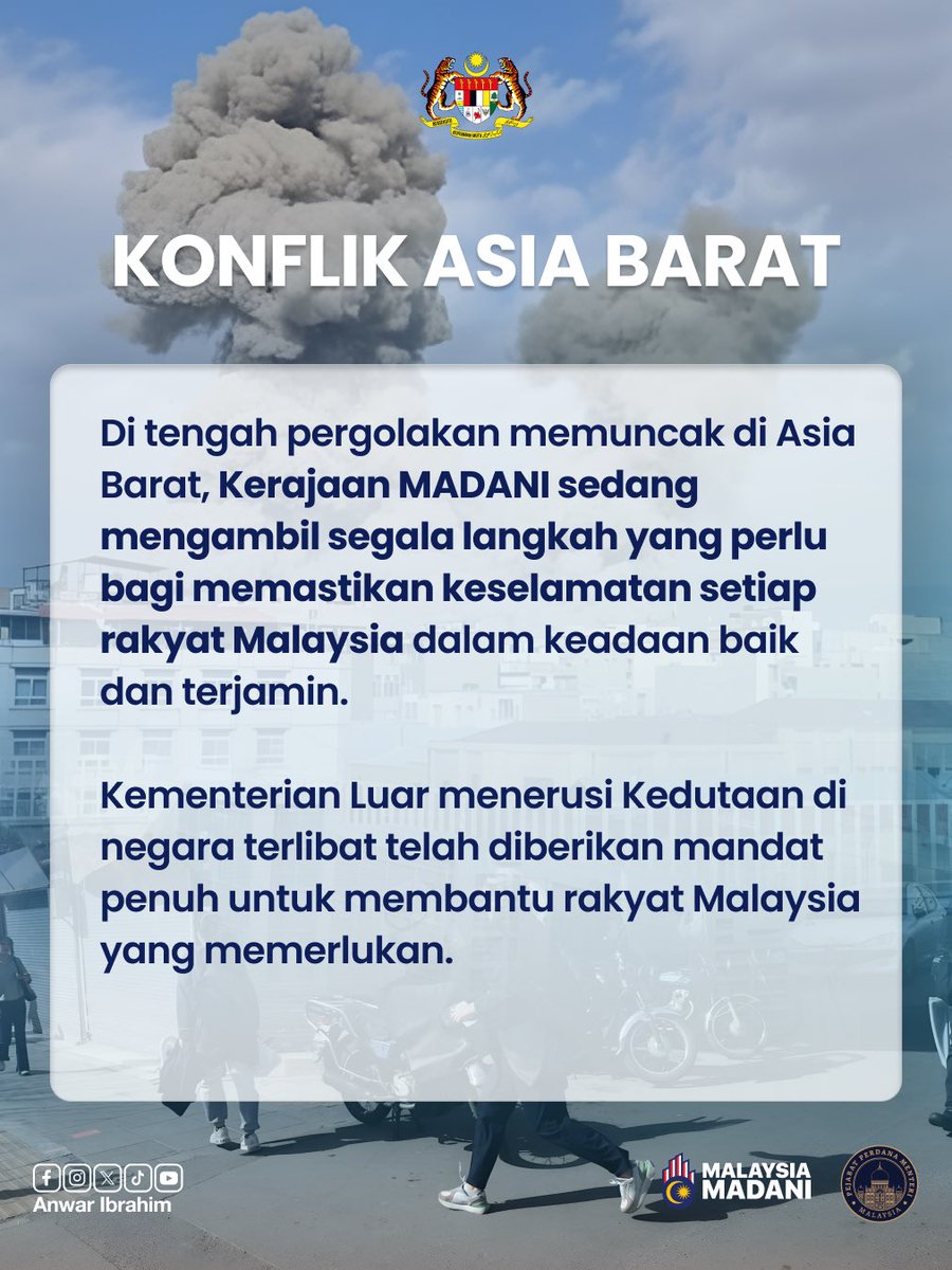 Setiap nyawa rakyat Malaysia amat berharga bagi saya, dan Kerajaan MADANI sedang memantau perkembangan dari semasa ke semasa serta mengambil segala langkah yang perlu bagi memastikan perlindungan dan kebajikan mereka sentiasa terjamin.

Kepada Allah SWT kita berserah, semoga