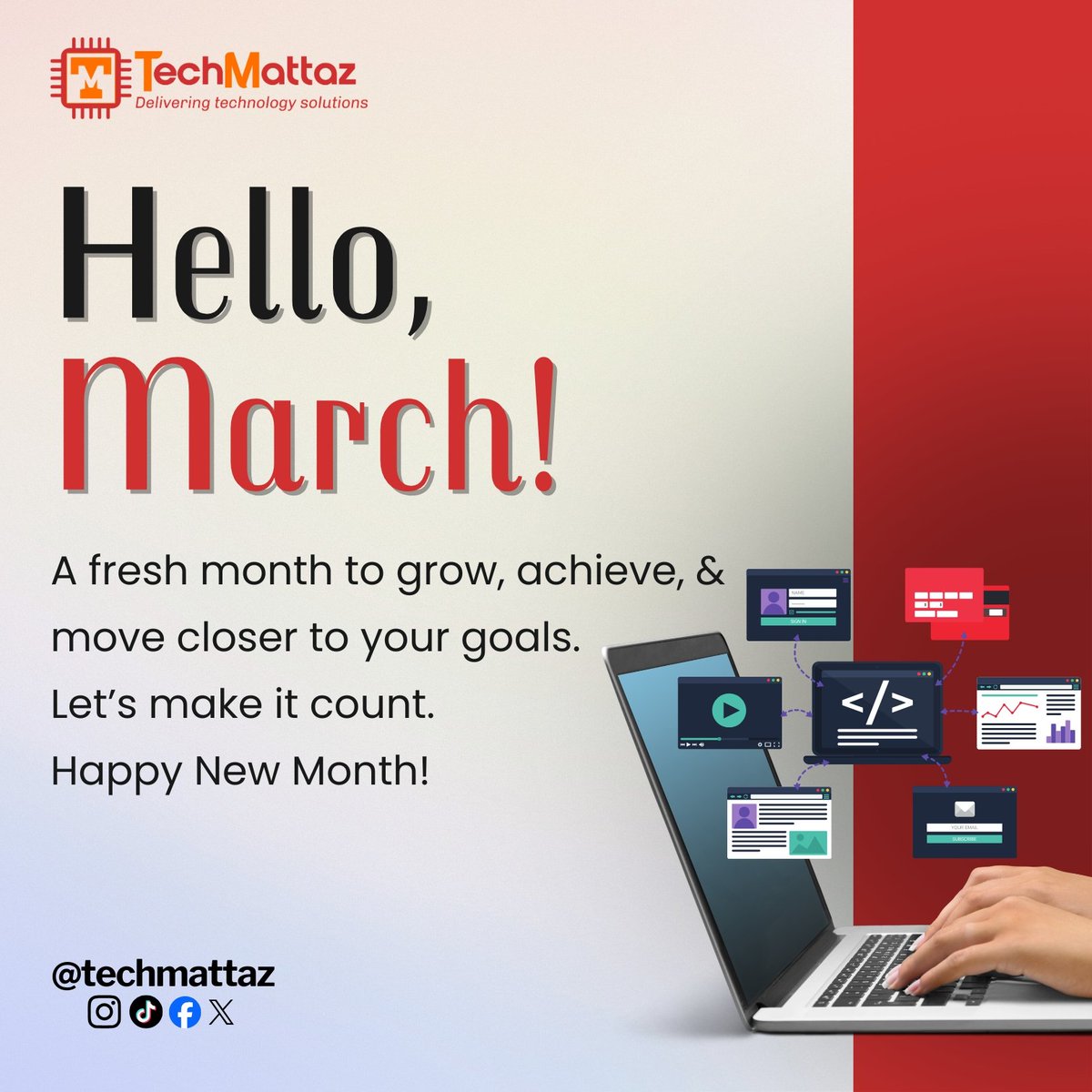 TechMattaz's tweet photo. New month. New momentum.
March is another opportunity to build smarter and grow stronger. 💻
Happy New Month from TechMattaz!

#HappyNewMonth #March2026 #TechMattaz #DigitalGrowth #BusinessSuccess #Innovation https://t.co/2al6QnNvDH
