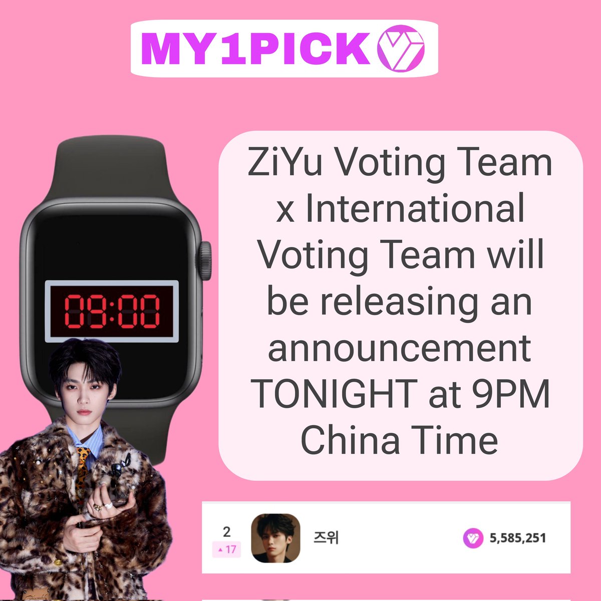 ZiYuVT's tweet photo. TO ALL YUNI VOTERS 📢
 
We invite everyone to join us TONIGHT at 9PM China Time for the announcement on final voting and guidelines!
 
A gentle reminder: Please do NOT send in your hearts just yet – wait for our signal later this evening! Let's stay coordinated and make every vote count 💖 

#ZiYu 
@TeamZiyuLatam  @ZIYU_PR_TEAM_TH  @ZIYUKOREA