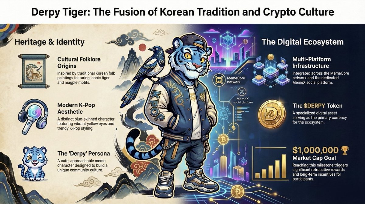 <a href="/MRC20_Derpy/">Derpy Tiger</a> My entry for the @DERPY Week 5 Creative From 19th-century Korean folk art to the 21st- century K-Pop stage! Derpy Tiger is the perfect bridge between tradition and the modern meme world. Who knew a blue tiger could have this much swag? $DERPY
Link memeX app.memex.xyz/post/377054