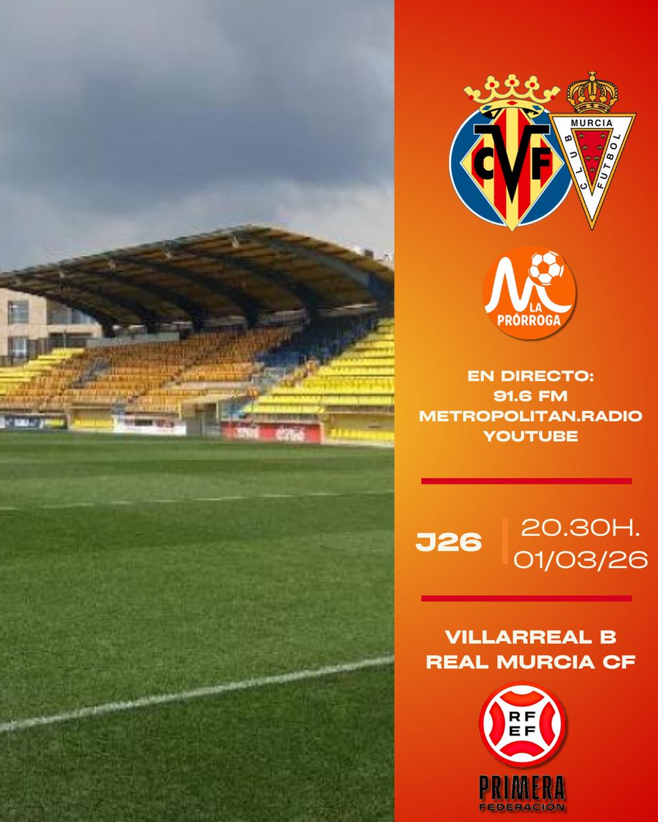 HOY RETRANSMITIMOS!!

🎙️ Viviremos, desde las 20h, y EN DIRECTO el <a href="/CanteraGrogueta/">Cantera Grogueta</a> - <a href="/realmurciacfsad/">Real Murcia CF</a>, sin interrupciones.

Toda la pasión e intensidad la pondremos en <a href="/MetropolitanRM/">Metropólitan Radio Región de Murcia</a> para empujar al Real 👑

Síguelo a través de:
📻 91.6 FM
▶️ YouTube
💻 metropolitan.radio