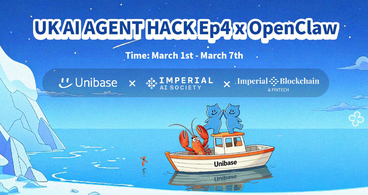 Unibase_AI's tweet photo. Unibase powers full on-chain agent infrastructure at the UK AI Agent Hackathon 🇬🇧

Hosted by @imperialaisoc and @iclblockchain, the hackathon brings together top builders across Europe to develop production-ready multi-agent systems. OpenClaw founder Peter Steinberger will join on-site to engage directly with teams.

As a Bronze Sponsor, @Unibase_AI delivers native plug-in infrastructure for OpenClaw builders. Through direct integrations, @openclaw agents can now access:

🧠 Membase + OpenClaw — persistent decentralized memory
🌐 AIP + OpenClaw — sovereign agent coordination
💰 BitAgent + OpenClaw — native on-chain execution

From running tasks → to remembering, coordinating, and transacting autonomously.

Explore the repos:
https://t.co/nm7C3Qp3ND
https://t.co/tAZc08qeKn
https://t.co/BPcebbuOGl