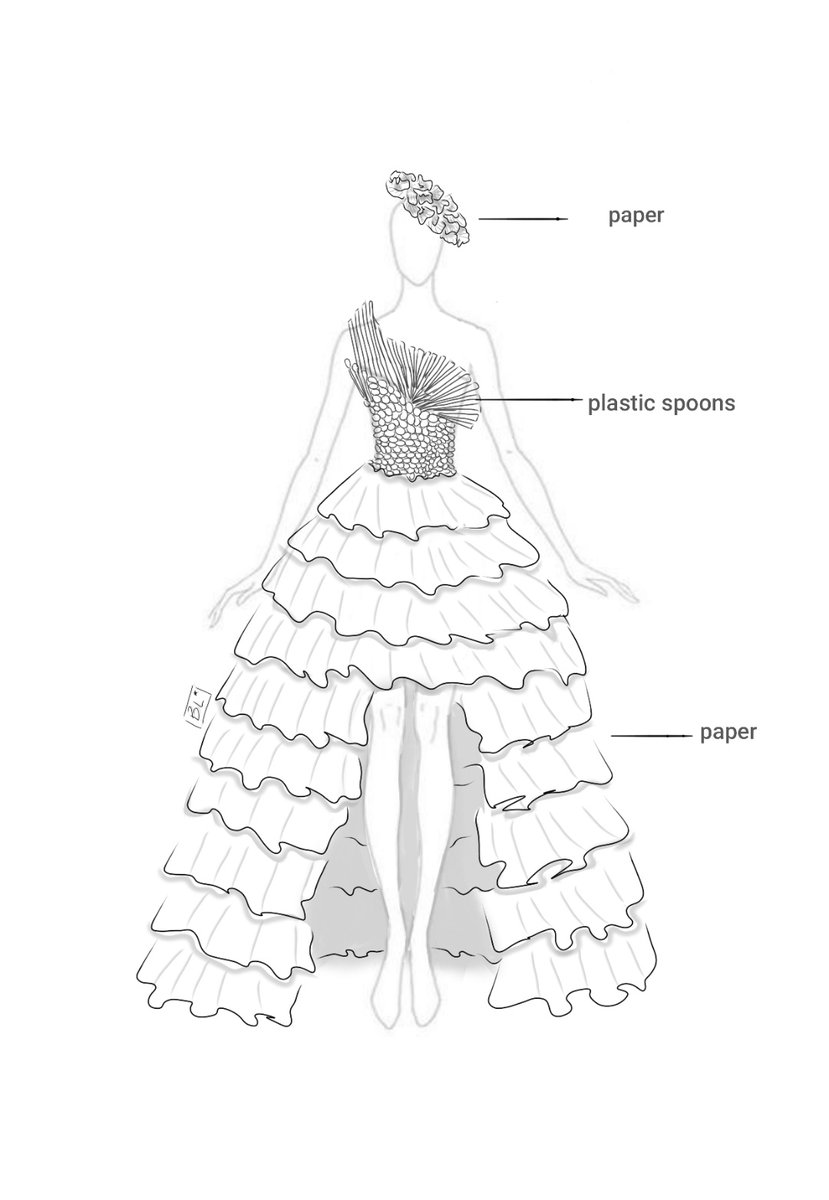 theyluvkwin's tweet photo. This was my sketch for the dress. 
Plastic spoons and paper were the materials chosen to execute it. https://t.co/31JQwHiZLI