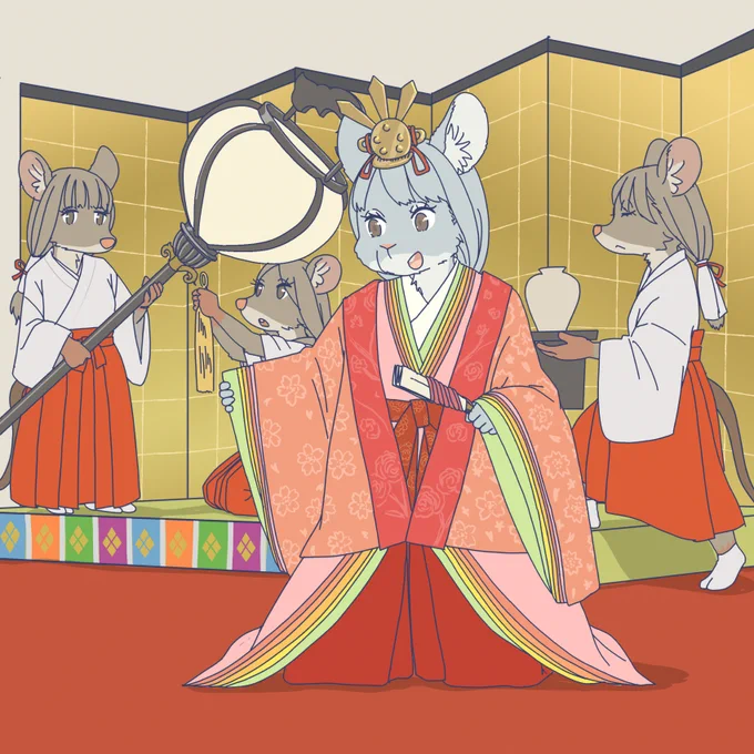 雛人形の代役をするチンチラ
