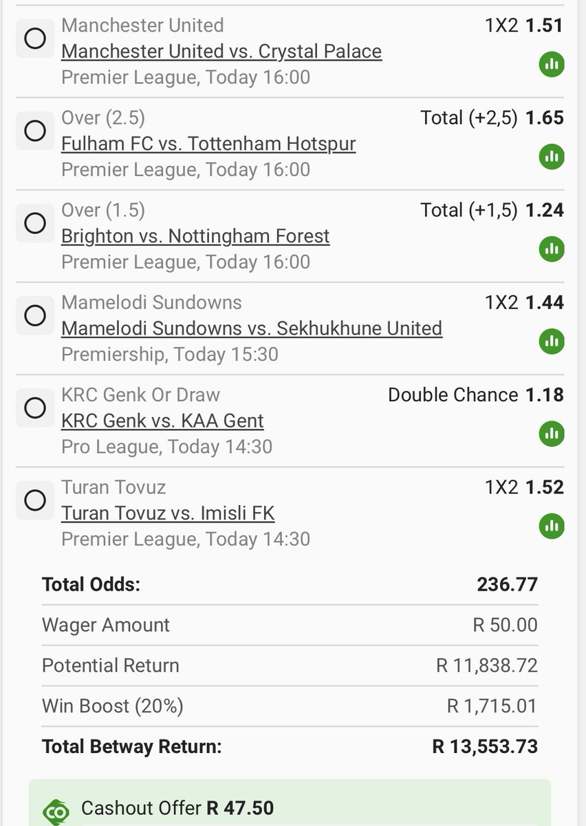 Mohale_Evans's tweet photo. Double Chance + 
Straight wins ✅🔥
+ Total goals ✅🔥
Booking Code 👉 BW40E0D1E4 https://t.co/AUxI0LMV3J