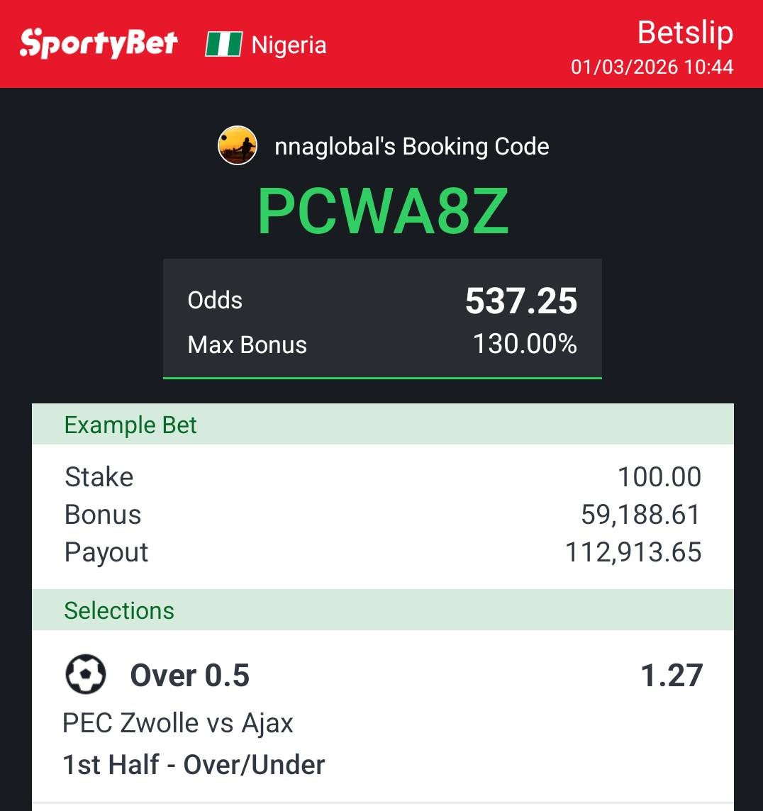 NnaGlobal's tweet photo. Half-time over 0.5 goal ✅️ https://t.co/oXZbeaneuJ
