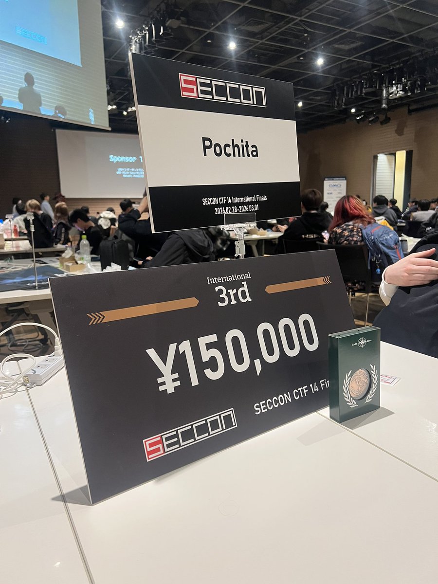 0xp1ain's tweet photo. I placed 3rd in the SECCON International division with my team Pochita! 🇯🇵

Honestly I never imagined we would finish in the top ranks, so I’m really happy about this unexpected result : )

Huge thanks to my teammates (@wlswotmd, @slyfizz3, SharpEdged, @OpenAI) for playing together

I’ll keep pushing and stay active in future events!!