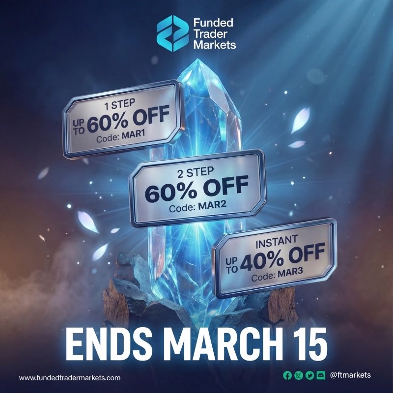 **New Promo is Live!**🚨

✅️ 1- Step: Up to 60% off
✅️ 2- Step: 60% off
✅️ Instant : Up to 40% off

*Offer valid till March 15*

One goal. Multiple paths.
Pick the plan that works for your strategy.  Get funded now. 

fundedtradermarkets.com/ref/highercell…

#propfirm #propfirms #offer