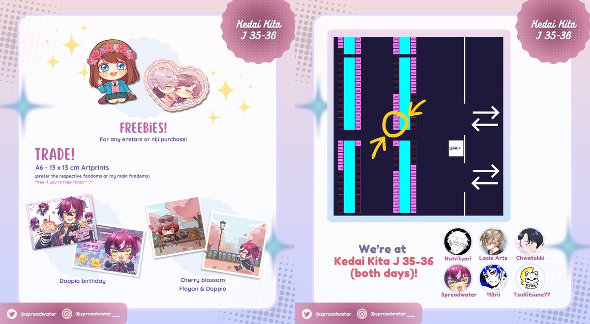 สวัสดีค่ะ! (≧▽≦)💖
I'm Nai and this is my catalogue for #ComicSquare9 
This'll be my first time tabling in Thailand!!

♡ Union Hall 1-2, Union Mall BKK
♡ 7-8th March 2026
♡ Circle: Kedai Kita J 35-36
♡ Fandom: Nijisanji, Ensemble Stars, Holostars EN

#CQ9 #CQ9_SAT #CQ9_SUN