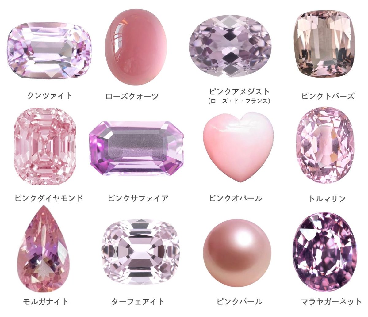 優しい気持ちになれるピンク石の競演。クンツァイトの儚いライラックに