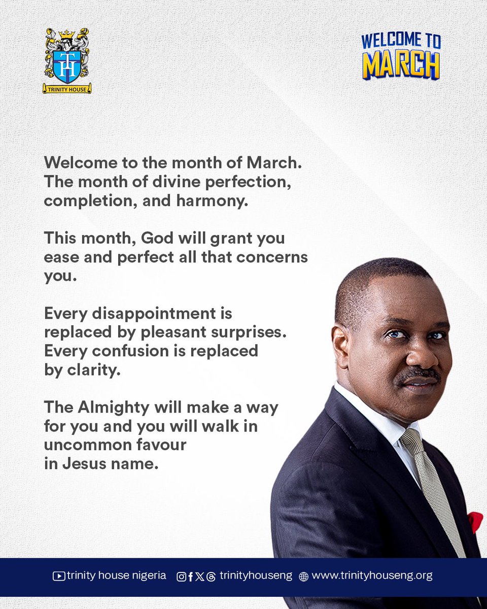 May this month bring answered prayers and unexpected blessings. 
Happy New Month!

#trinityhouse 
#zioncentre 
#believe 
#march 
#march2026
