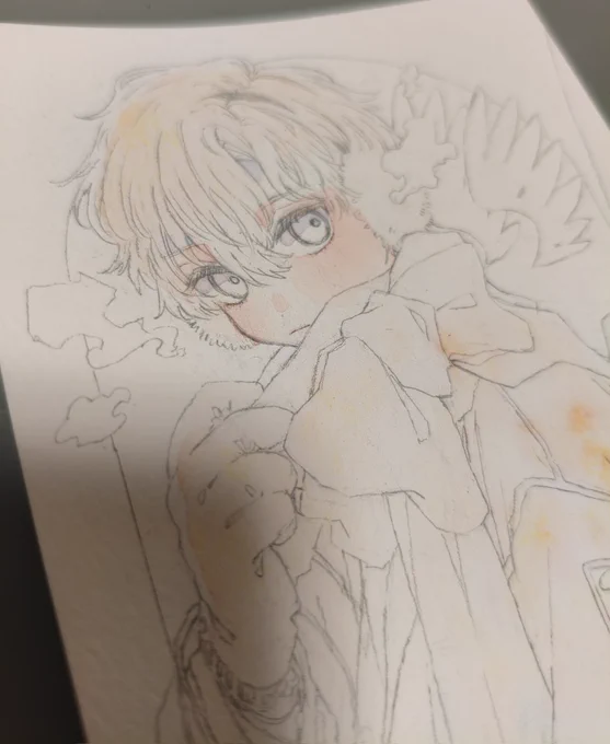 この土日は暖かかったけど、寒がりな天使を描いてました
