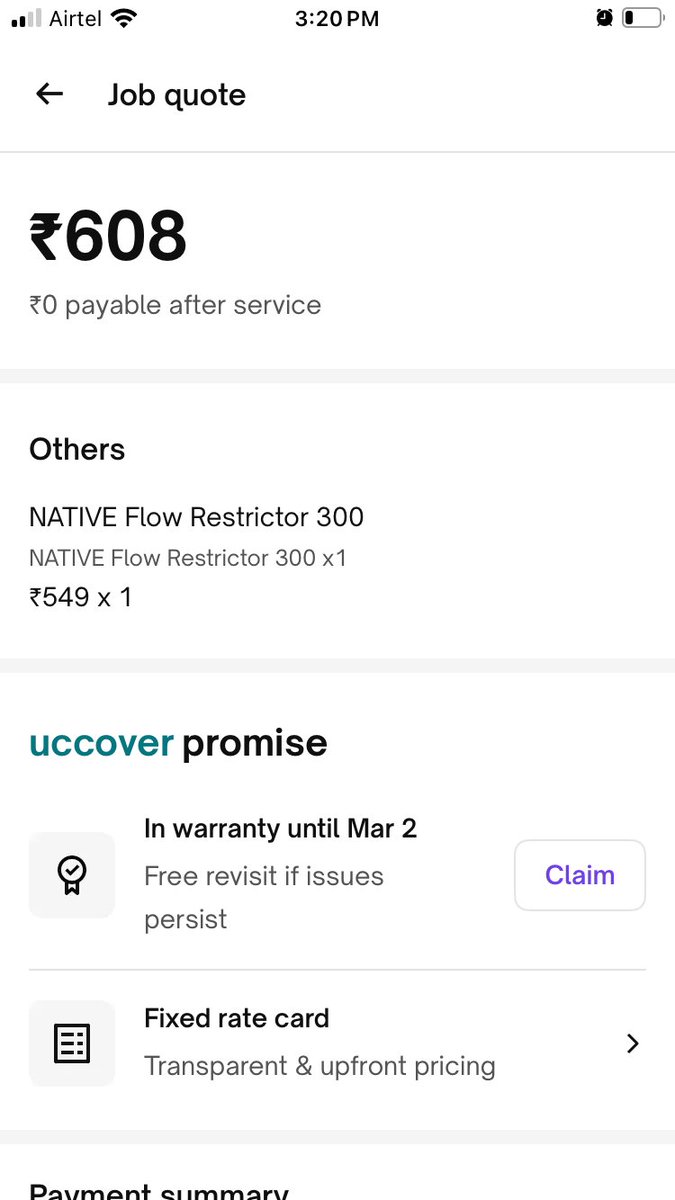vmanoria's tweet photo. @UC_Assist @urbancompany_UC @UC_Assist One Ashish kumar approached but stopped replying. Also got phone calls from Mumbai numbers but no one speaks there. I paid 608/- to get it rectified. Please refund as your warranty is active till Nov 2027 https://t.co/n3QxPcrnYK