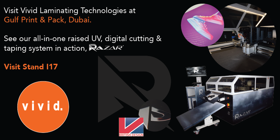 See RAZAR in action! 

Vivid Laminating Technologies, Gold Exhibitor at Gulf Print &amp; Pack 2026, showcases its all-in-one finishing system with raised UV, cutting, creasing &amp; taping. 

📍 Stand I17 

#GulfPrintAndPack #PrintTechnology #FinishingSolutions