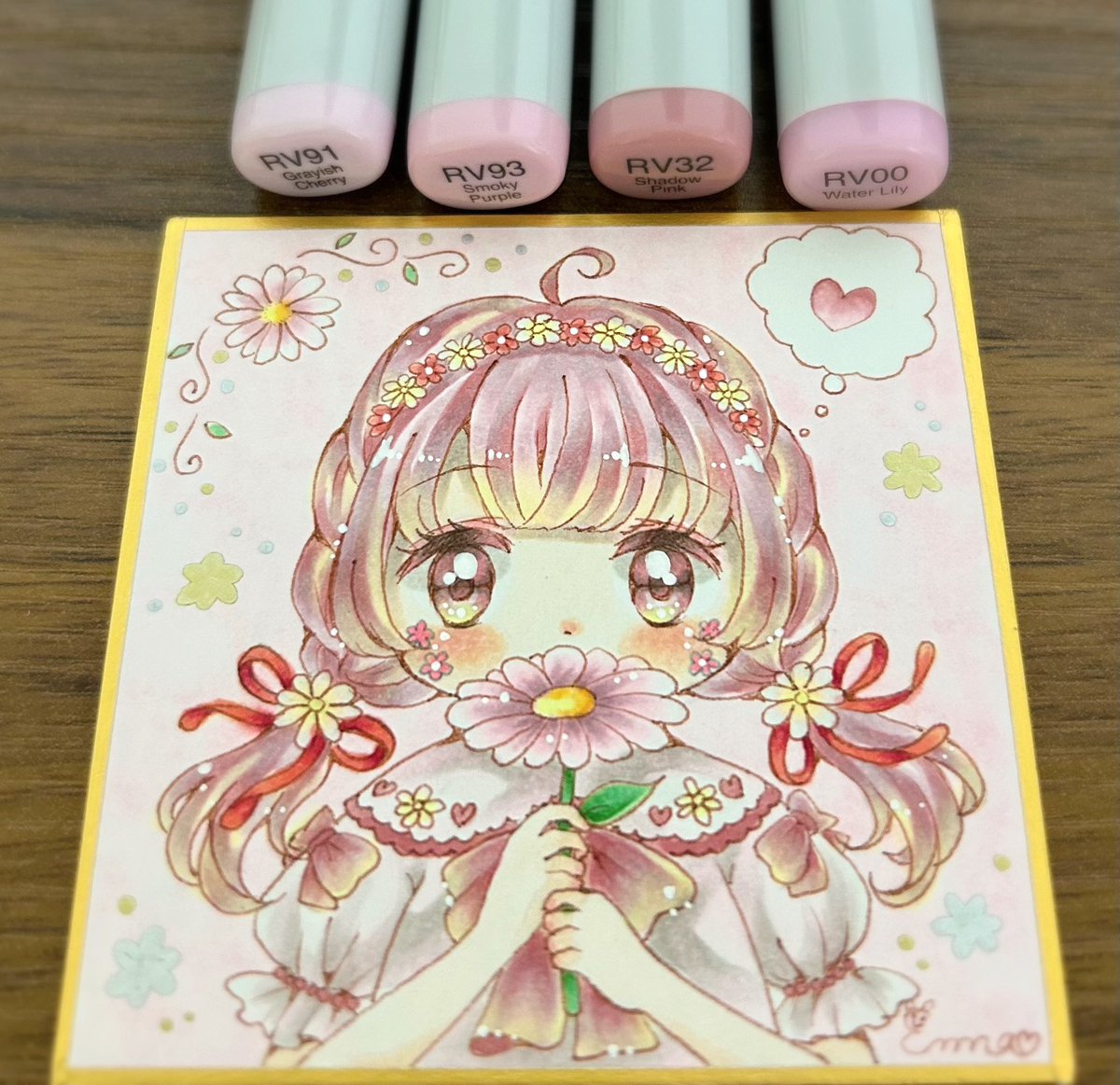 豆色紙1枚完成✨ コピック、コピックアクレア、ホワイト #Flower_Flower4