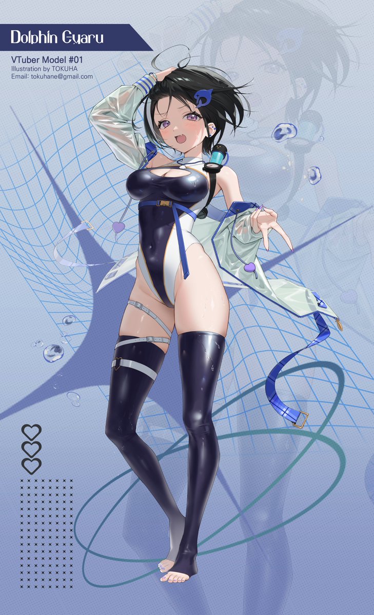 Tokuhane's tweet photo. #OC  #vtuber 돌고래 갸루 컨셉 버튜버 모델 스탠딩일러스트입니다💙(디자인 레디메이드) https://t.co/mdSPSJJTjd