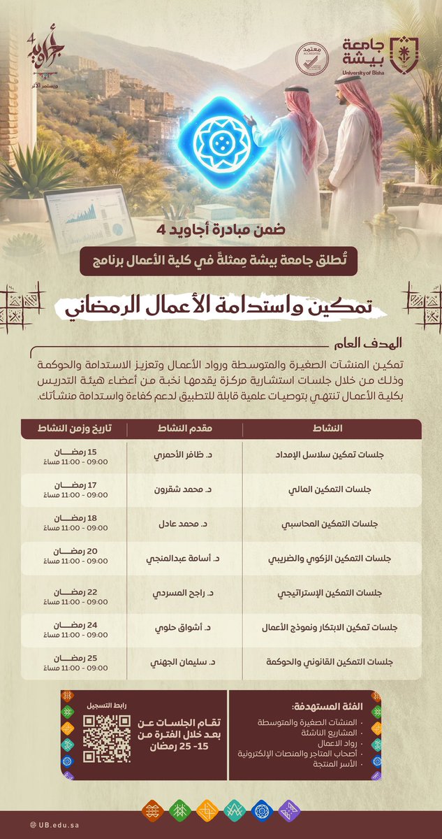 ضمن مبادرة #أجاويد4، تُطلق كلية الأعمال بـ #جامعة_بيشة برنامج "تمكين واستدامة الأعمال الرمضاني".