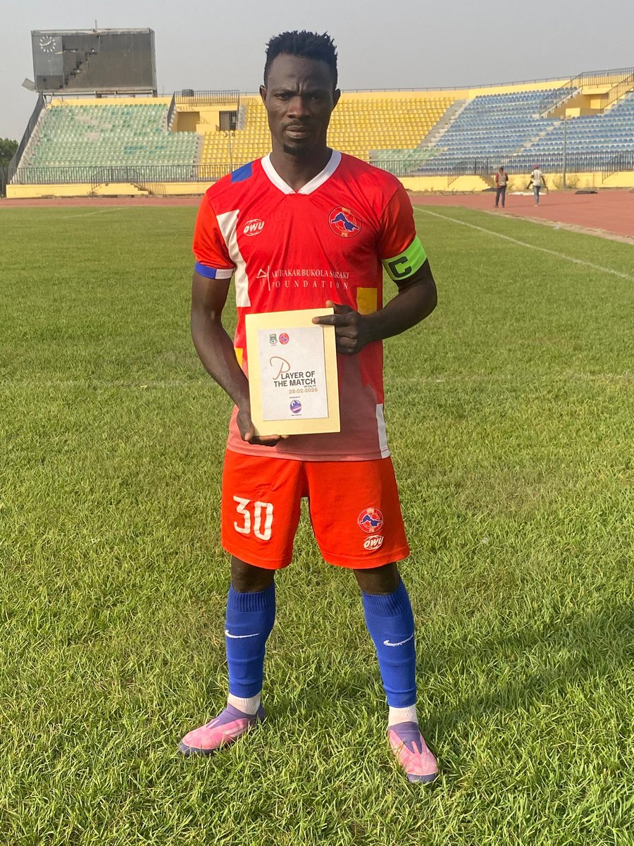 ABSIlorinFC's tweet photo. Captain Timothy Boniface was named the Jeniklogistics Player of the Match in our goalless draw against City FC.
#WeAreABSFC #SaiSarakiBoys #NNL26 #Jeniklogistics #ABSCTY https://t.co/hVFP8HlTIV