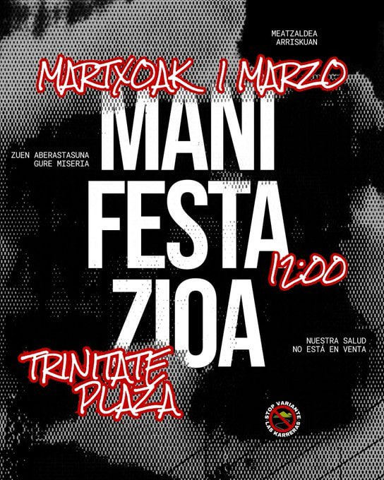 Antifaxismoa's tweet photo. #Bizkaia Gaur igandea, martxoak 1, 12:00etan manifestazioa #Muskiz eta #Abanto Zierbenatik, isuri toxikoen aurka protesta egiteko ✊🏼📢
#RepsolBoicot 🚫⛽️
@HoriaSukar @Antifaxismoa @EguzkiEH
@FuturoVegetal @ekologistak @Bizizaleak
@eguzkikonpartsa @jotabe1963 @TxabiBranka https://t.co/4IkzLFCilR