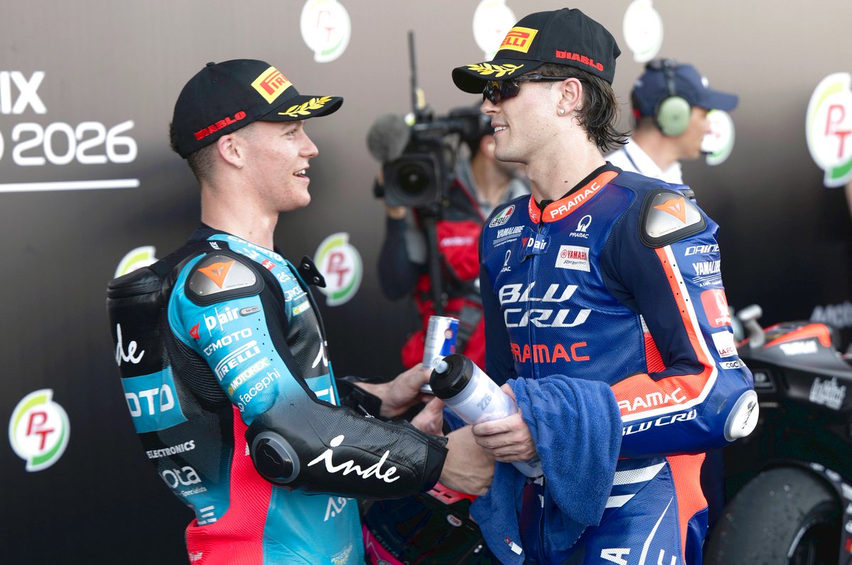 dainese's tweet image. Izan Guevara 2nd and @daniholgado96 3rd in the #ThaiGP of the #Moto2 class! What a way to start the 2026 campaing from the Spanish pair! #dainese