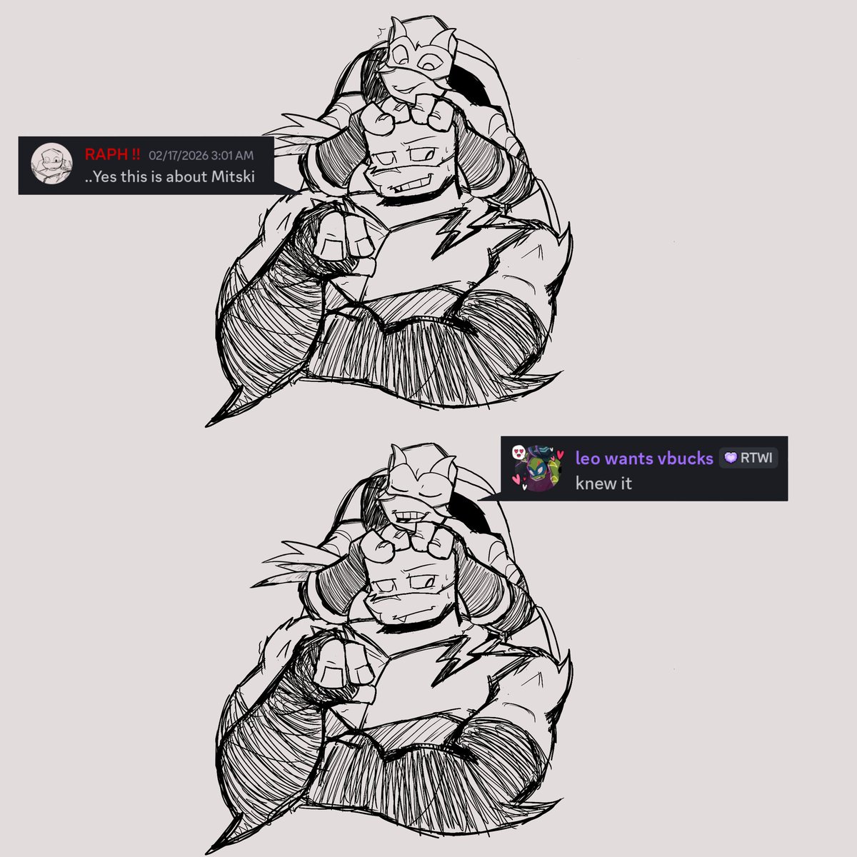 saldug_'s tweet photo. From a conversation with my friend who is super cool

Leo would absolutely know instantly what artist Raph is talking about based on descriptions. Mostly because.. well.. he knows Raoh at this point n how he is with his music tastes
#rottmnt https://t.co/QkKeCos2mt