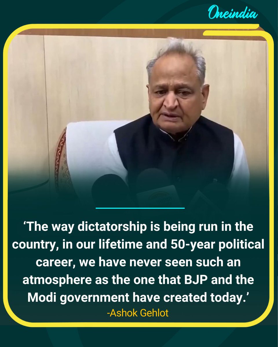Oneindia's tweet image. Ashok Gehlot Alleges “Dictatorship” Under BJP and Modi Government

#AshokGehlot #BJP #ModiGovernment #IndiaPolitics #PoliticalDebate #OppositionVsBJP #OneIndia #PoliticsToday