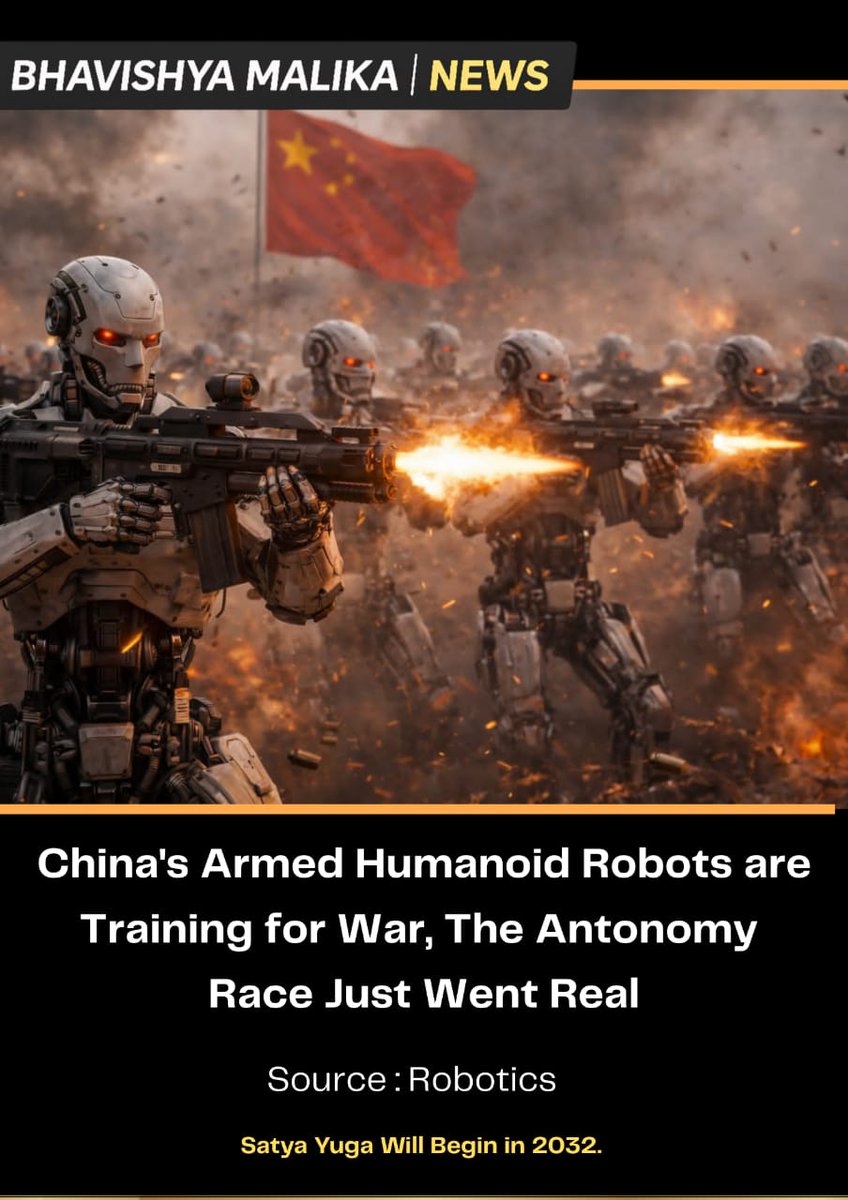 malikainenglish's tweet photo. 🚨 Rising global tensions: Pakistan border attack kills soldiers, Sahara locust swarms disrupt roads, China tests armed humanoid robots, and bomb threat in Gurugram.

#BhavishyaMalika #KalkiAvatarArrived #Trisandhya #GlobalNews #BreakingNews #SanatanDharma https://t.co/zUe2G9sZbe