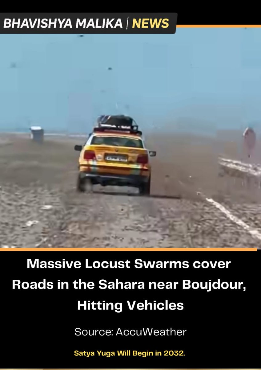 malikainenglish's tweet photo. 🚨 Rising global tensions: Pakistan border attack kills soldiers, Sahara locust swarms disrupt roads, China tests armed humanoid robots, and bomb threat in Gurugram.

#BhavishyaMalika #KalkiAvatarArrived #Trisandhya #GlobalNews #BreakingNews #SanatanDharma https://t.co/zUe2G9sZbe