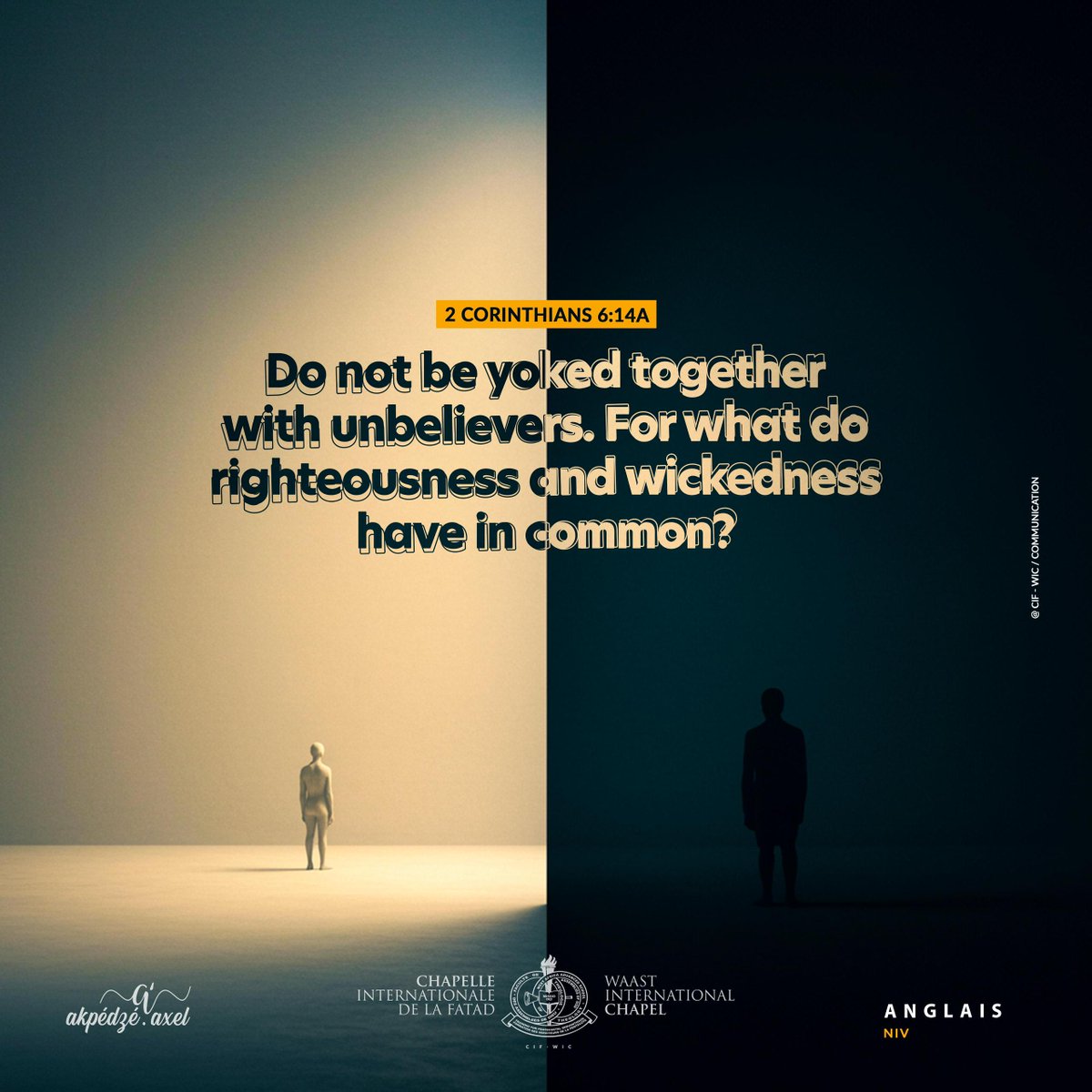 CHAP_ESTAOFATAD's tweet photo. " Ne vous mettez pas avec les infidèles sous un joug étranger. Car quel rapport y a-t-il entre la justice et l'iniquité? ou qu'y a-t-il de commun entre la lumière et les ténèbres?"

2 Corinthiens 6:14

#ParoledeDieu #wordofGod #cif2026 #Maisondepriere #fatad #estao  #christian https://t.co/jxqwdcsv3Q