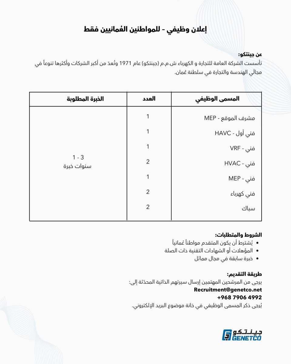 genetcooman's tweet photo. We're Hiring!

#career #jobsearch #jobopportunity #workinoman #omancareer #omanhiring #jobopening #jobvacancy #jobhunt #jobposting #jobalert
#jobseekers #employment #hr #careeropportunities #careergoals #joblisting #gulfcareer #gcccareer #workabroad #jobseekersoman https://t.co/uYN2OmjFkY