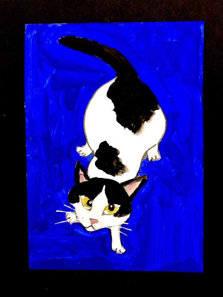 はるか上空を飛ぶ鳥さんを狙う猫さん」 ＃猫絵 ＃猫イラスト ＃猫好き