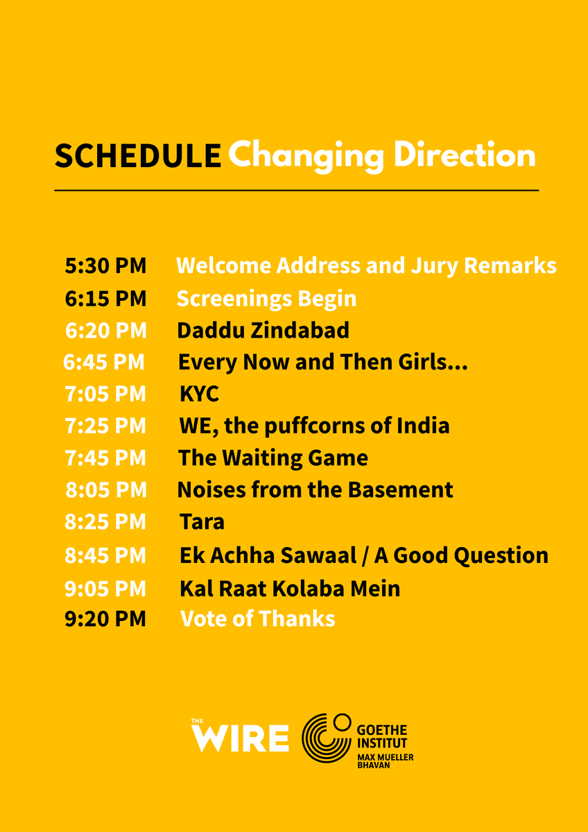 thewire_in's tweet photo. 📢We are hosting The Wire's #ChangingDirection Short Film Festival with venue partner @GI_MMB_NewDelhi

Catch the screening of all nine entries selected by our jury - Payal Kapadia, Faiza Ahmad Khan and Vani Subramanian

🎟️: https://t.co/859dCSPkGU

📅Friday, March 6 |🕠5.30 PM https://t.co/VUOQTy1SPZ