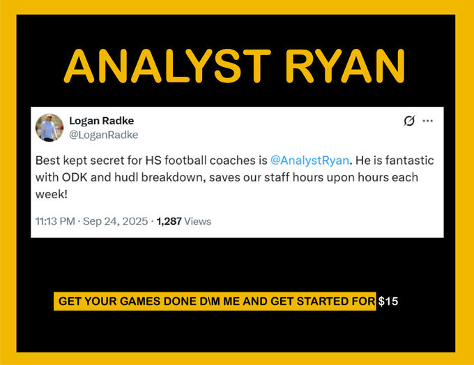 AnalystRyan's tweet photo. 🏈 High School Football Coaches: Supercharge Your Game Prep with Expert Film Breakdown!
🤔Struggling to keep up with Football Hudl data entry?
Let me take the load off with accurate, reliable film breakdown services tailored for HS football coaches!  
With 7 years of experience, 
👌I deliver 100% precise stats to help you focus on strategy and winning.   
👉What You Get: Detailed 12-column data entry for just $15 per game!

✅ Play 
✅Qtr 
✅Offensive, 
✅Defensive & Kicking Plays 
✅Play Types 
✅Gain and Losses 
✅Distance 
✅Play Directions 
✅Results 

⚡️DM me today to streamline your film breakdown with a free film breakdown demo.