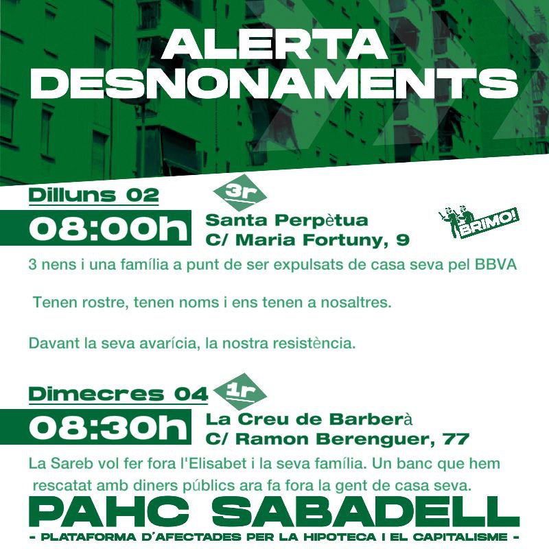 PAHC_Sabadell's tweet photo. Una setmana més ens trobem als carrers per defensar les nostres portes dels fons voltors https://t.co/OvsnVs79BE