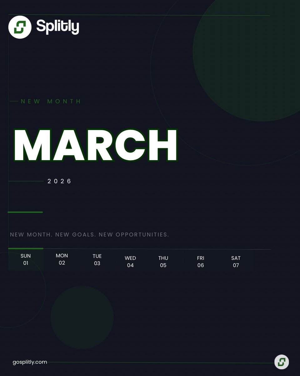 splitly_1's tweet photo. A new month means a fresh start. 🌱
31 days. Endless possibilities. Whether you’re chasing a goal, closing a deal, or building something great .
March is YOUR month.
So tell us, what’s on your March agenda? Drop it in the comments below! ⬇️
#March2026 #Splitly #NewMonthVibes https://t.co/9BBW5CYKQN