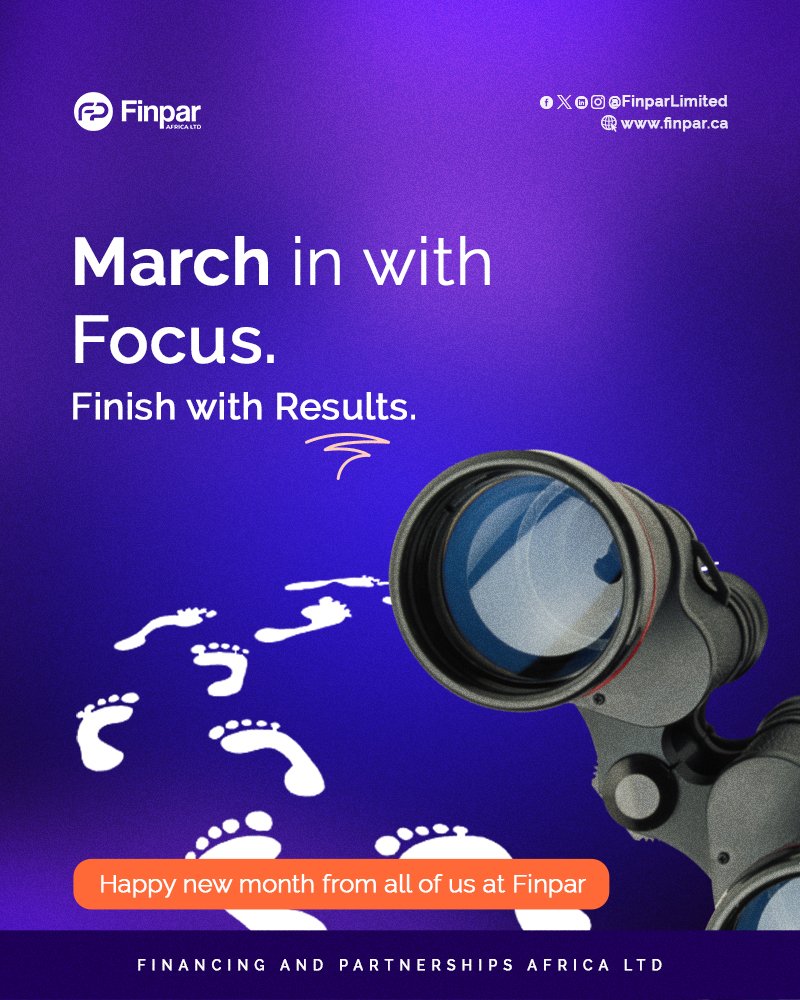 FinparLimited's tweet photo. March in with Focus. 🎯
Finish with Results. 📈

A new month means a new opportunity to sharpen your vision and execute with precision. Whatever your goals this March, remember: clarity leads to victory.

Happy New Month from all of us at Finpar! 🚀

#Finpar #MarchInWithFocus https://t.co/tehFacZyQL
