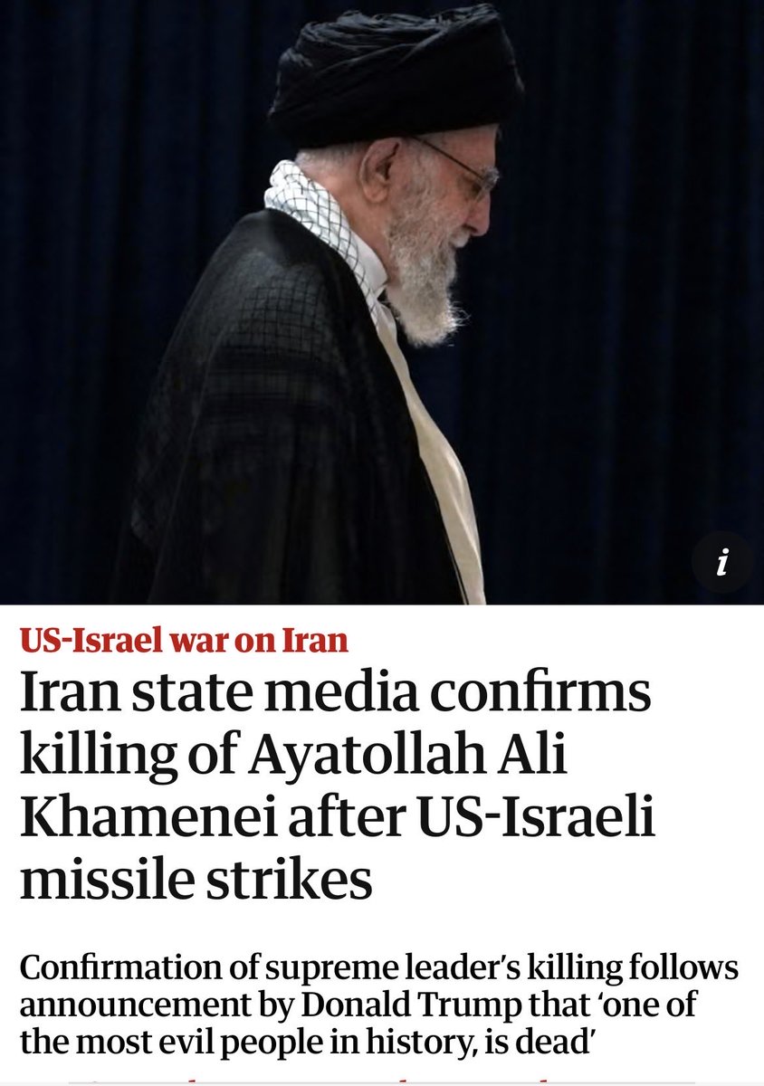 Iran is FREE from the evil grip of Ayatollah Khamenei, killed in a US-Israel strike that finally took out the tyrant behind decades of oppression, war crimes, and slaughter of innocents. 

If we're celebrating the toppling of regimes that murder civilians, women, and children,